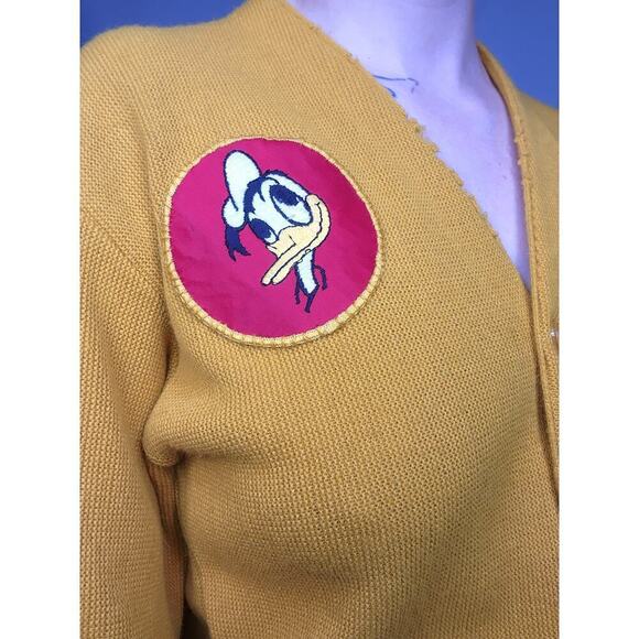 50 60 Rare Vtg Campus Yellow Preppy Retro School Disney Sweater Donald Duck Sz M - Picture 4 of 9